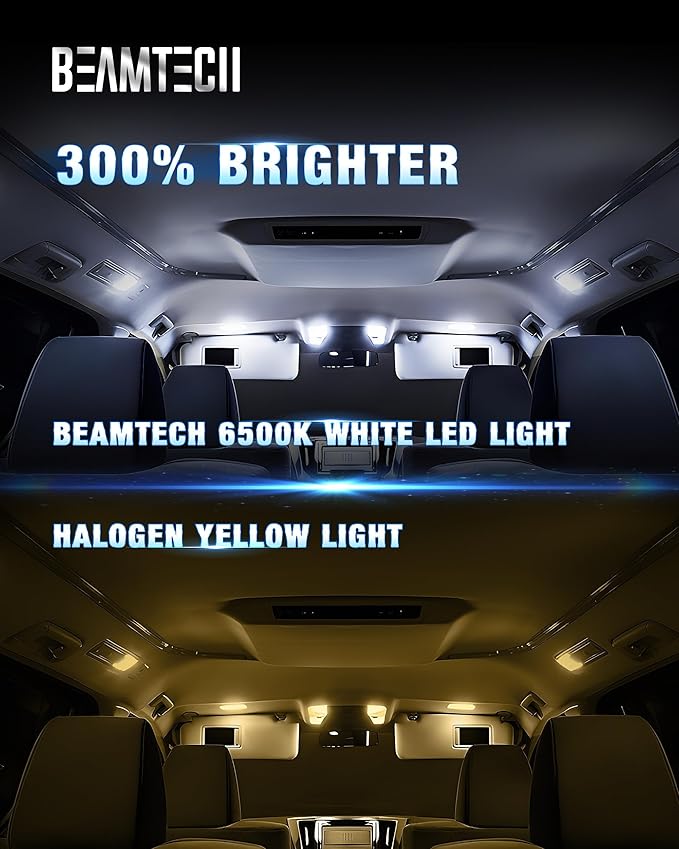 BEAMTECH 194 LED Bulbs, 6500K White Light, 168 2825 W5W T10 LED Light Build-in CANBUS for Interior Dome Map Door License Courtesy Dash Lights, 10 Bulbs.