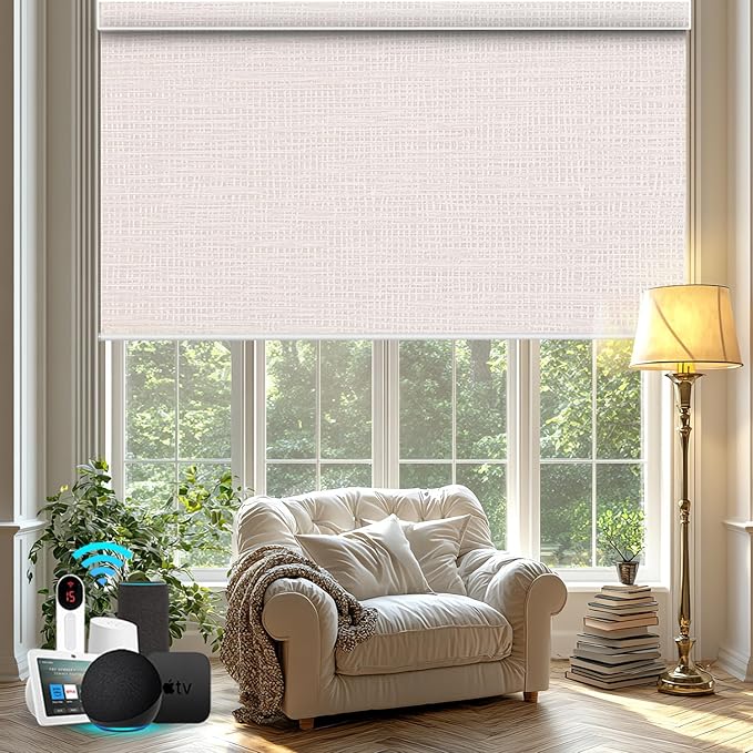 Bringnox Motorized Blinds with Remote,100% Blackout Smart Roller Blinds Compatible with Apple Homekit Google Home and Alexa Via HUB,and Customized
