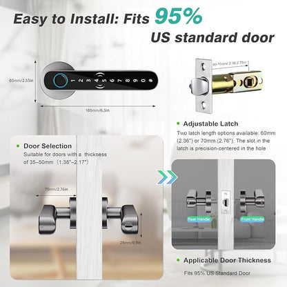 5 in 1 Fingerprint Door Handle with Keypad Control, APP Control, Key Card