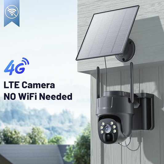 KKB 4G LTE Cellular Security Camera, No WiFi Security Camera Outdoor Built-in SIM Card and 64GB SD Card, Solar Powered, 2K Wireless Cam Color Night Vision, PIR Motion Sensor, PTZ 355° View, 2-Way Talk