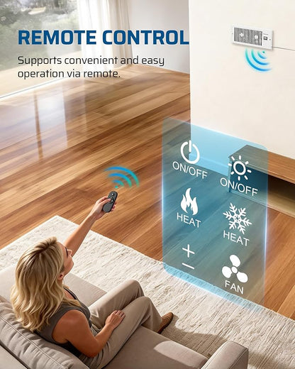 DEWENWILS 4'' x 10'' Quiet Register Booster Fan with Remote Control & Smart Intelligent Thermostat, 5-Speed Vent Fan Booster, Enhances AC Heating & Cooling Airflow for Floor, Wall, White