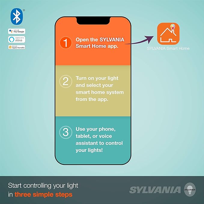 Sylvania Smart+ Bluetooth Clear Filament Soft White A19 LED Bulb, Compatible with Alexa, Apple HomeKit and Google Assistant, 1 Pack