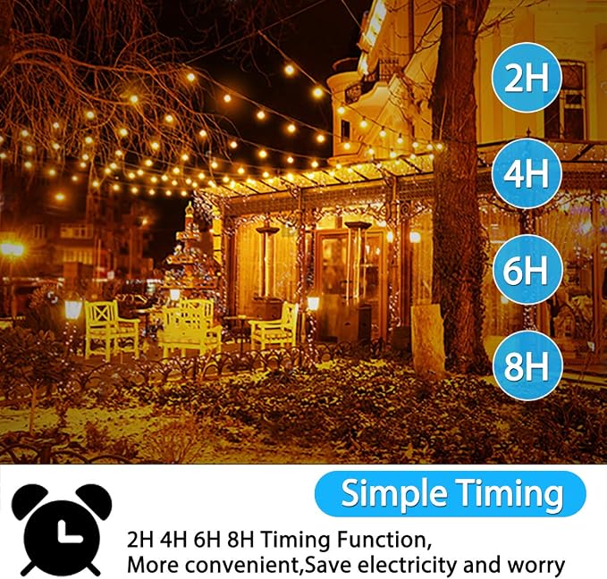 Outdoor Dimmer, 350W 100Ft Dimmer Switch for String Lights Dimmable Brightness 25% 50% 75% 100%,Outdoor String Light/LED Bulb Timer 2H 4H 6H 8H