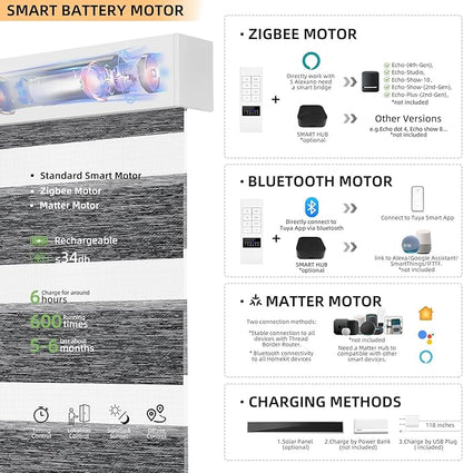 ACMEART Motorized Zebra Blinds,Smart APP & Remote Control Light Filtering Zebra Shades,Compatible with Alexa,Custom Size Electric Window Blinds for Home Office (Luxury Grey)