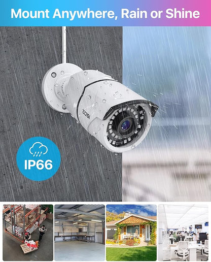 ZOSI 8CH 4K PoE Home Security Camera System, 8 Ports 16CH 8MP NVR with 2TB HDD, 4pcs 5MP Outdoor PoE IP Cameras, 100ft Night Vision, Person Vehicle Detection, Remote Access, for 24/7 Recording