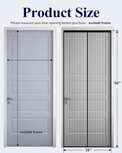 Kitsure Magnetic Screen Door - 38.0 x 98.0 in Retractable Screen Door Mesh for Front Door or Sliding Door, Pet & Kid Friendly, Hands-Free Closure Keeps Bugs Out & Lets Breeze in, Stripe Black