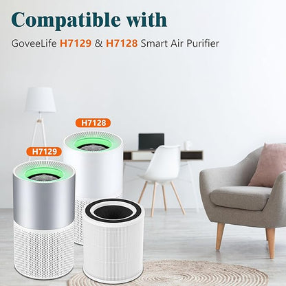 2 Packs H7129 Replacement Filter Accessories for GoveeLife H7129 H7128 Smart Air Cleaner Purifier, 3 Stages Filtration of Nylon Pre-filter,Main Filters and Activated Carbon Filter