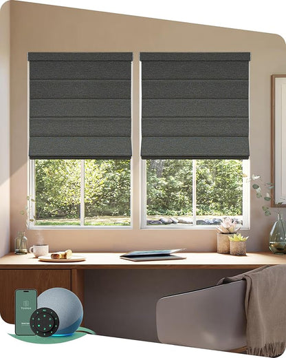 Yoolax Motorized Roman Shades with Remote, Smart Roman Shades for Windows, Blackout Automatic Blinds Work with Alexa, Google Home, Apple Homekit for Living Room Bedroom, Customized (Rock Stripe)