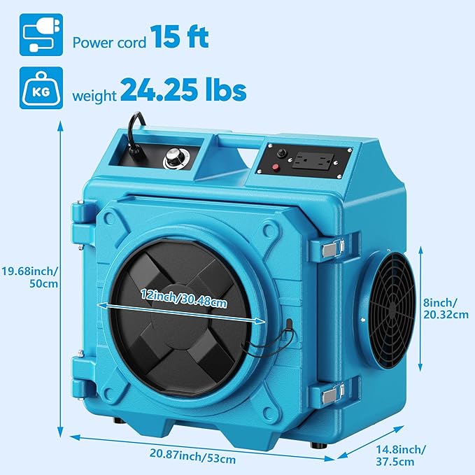 Air Scrubber with 3 Stage Filtration, 550CFM HEPA Air Scrubber Commercial Industrial Grade, Heavy Duty Air Cleaner with MERV-10 Filter, HEPA/Activated carbon Filter, Blue-2PCS
