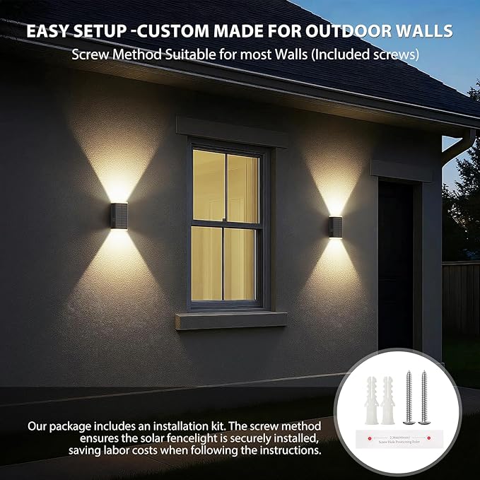 Solar Wall Light Outdoor,3000/4000/6000K 3 Modes Dusk to Dawn Lighting Wall Sconce IP67 Waterproof Up and Down Solar Lights Outdoor for House, Garage, Porch,Doorway (2 Pack)