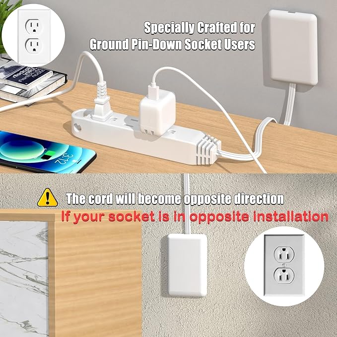 CABOCASA 2 Pack 3FT Flat Plug Extension Cord Power Strip with 3 Outlets, Patented Detachable Ultra-Thin Outlet Cover Concealer & Ultra-Flat Plug, Max. 13A 125V 1625W ETL Listed, White Color
