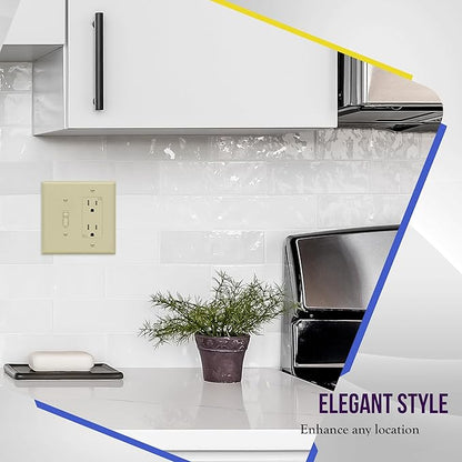 ENERLITES Combination Toggle Switch/Decorator Switch Wall Plate, Mid-Size 2-Gang 4.88 x 4.92", Polycarbonate Thermoplastic, 881131M-I, Ivory