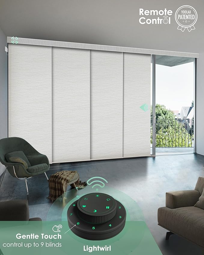 Yoolax Custom XL Smart Vertical Blinds, Motorized Sliding Door Blinds Compatible with Alexa, Blackout Sliding Panel for Room Divider, Indoor Windows, Patio Doors, Foggy Thread Gray