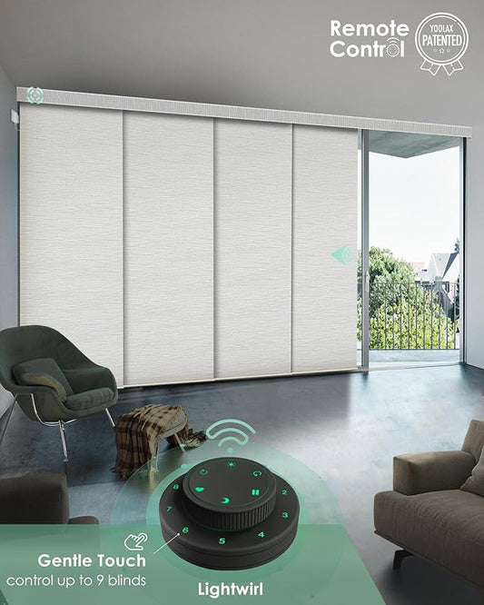 Yoolax Custom XL Smart Vertical Blinds, Motorized Sliding Door Blinds Compatible with Alexa, Blackout Sliding Panel for Room Divider, Indoor Windows, Patio Doors, Foggy Thread Gray