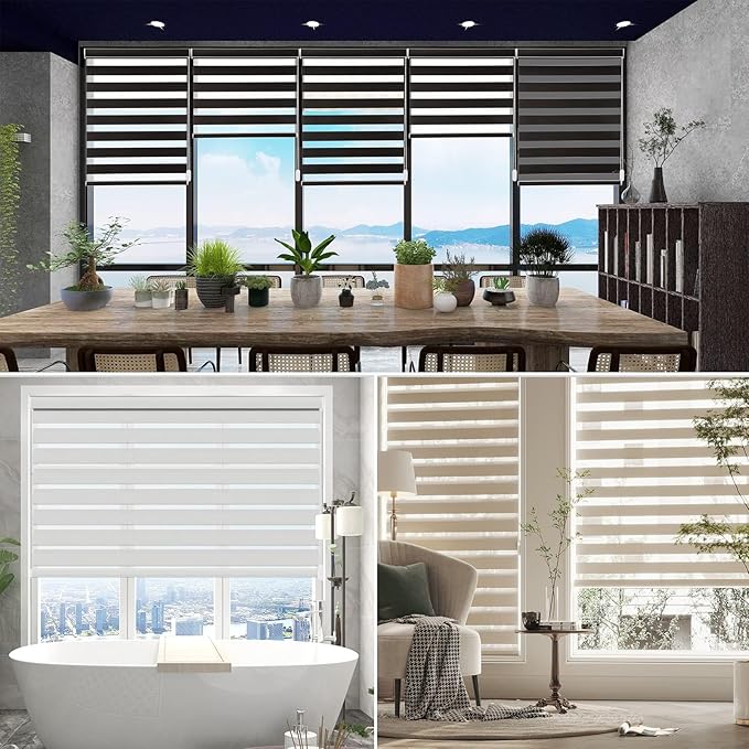 Changshade Custom Size Cordless Motorized Zebra Roller Shades,Roller Shades Dual Layer Day and Night Privacy,Privacy for Living Room,Bedroom,Bathroom,Easy Installation,More Color (Customize Now)