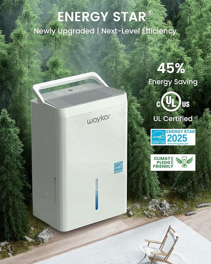 Waykar 5500 Sq.Ft Energy Star Dehumidifier for Home, Basement, Bedroom, Bathroom, Max 80 Pint/D(Standard 63 Pint/D) with Drain Hose&Water Tank, Ultra Quiet(40 dB), Intelligent Humidity Adjustment