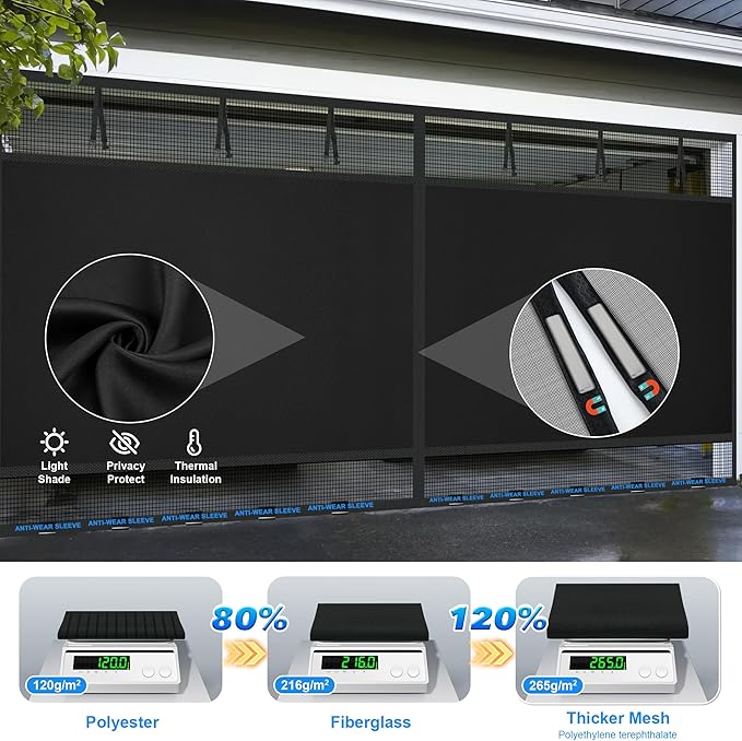 Privacy Garage Door Screen Blackout for 1 Car Garage-9x8FT Heavy Duty Magnetic Garage Screen,Thicker 265g/㎡ Mesh, Hands Free, Magnetic Privacy Garage Screen Door (Black, 9 * 8FT)