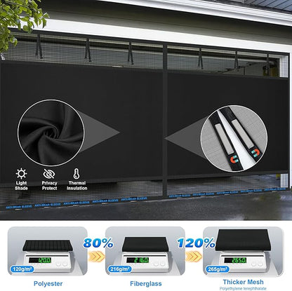 Privacy Garage Door Screen Blackout for 2 Car Garage-16x7FT Magnetic Garage Screen, 9.6LB Heavy Duty Thicker 265g/㎡ Mesh, Hands Free, Magnetic Privacy Garage Screen Door(Black, 16 * 7FT)