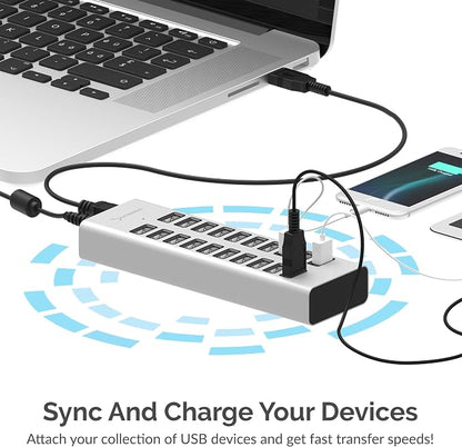 SABRENT 90W 20-Port USB 2.0 Charging Station (AX-P20C) | 20 USB charging ports; 90W; includes 12V power supply; multi-device desktop charger