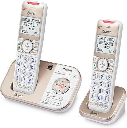 AT&T BL3112-2 2-Handset DECT 6.0 Cordless Phone for Home with Bluetooth Connect to Cell, Smart Call Blocker, Answering Machine, Caller ID, Expandable up to 5 Handsets, Champagne Gold/White