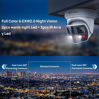 VIKYLIN 4K 8MP Dual Lens Poe IP Security Camera Outdoor with 180° Panoramic Wide Angle, Full Color/EXIR2.0 Night Vision,Human/Vehicle Detection,2-Way Talk, Micro SD(512G),IP67,Blue Iris,NDAA Compliant