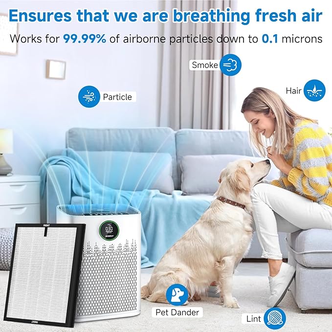 4 Pack HAP-603/HAP-603WF Replacement Filter Fit for ECOSELF Air Purifier Filter Replacement for ECOSELF HAP603 / HAP603WF Air Purifier, for Home Large Room with Smart Mode, # RFHAP603 White