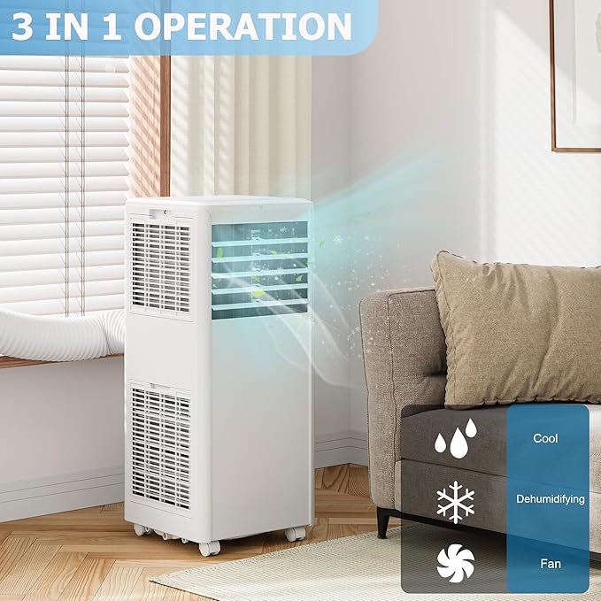 GarveeLife Portable Air Conditioners, 8,000 BTU for Rooms up to 350 Sq.Ft., Smart Compact AC Unit with Cooling, Dehumidifier, Fan, Remote Control and Window Kit, White