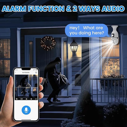 E27 Socket Security Camera, 2K/3MP Outdoor 2.4G Hz WiFi E27 Camera for Home Security, 24/7 Recording and Alarm (Dual Lens) (2)