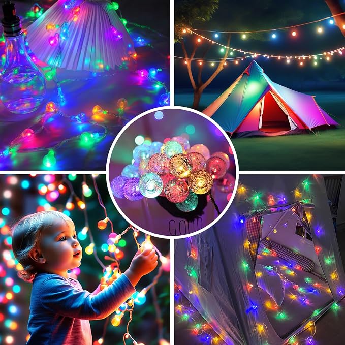 XZAI Globe Fairy String Lights, 33Ft 100LED Battery Operated with Remote, IP67 Waterproof Indoor Outdoor Hanging Crystal Beads for Home Party Patio Garden, Multicolor