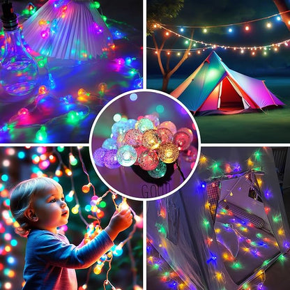 XZAI Globe Fairy String Lights, 33Ft 100LED Battery Operated with Remote, IP67 Waterproof Indoor Outdoor Hanging Crystal Beads for Home Party Patio Garden, Multicolor