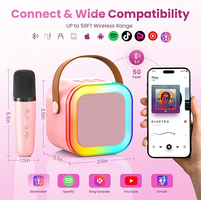 Mini Karaoke Machine for Kids Adults, 2026 TOP Birthday Gifts for Girls Boys 3,4,5,6,7,8+Year Old Toddler Toys, Portable Bluetooth Speaker with 2 Wireless Karaoke Microphones Player (Lavender)