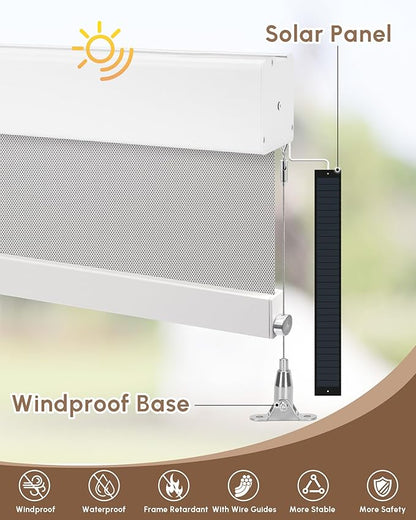 Kincmo Motorized Outdoor Shades for Patio Porch, Custom Outdoor Motorized Blinds with Remote, Waterproof & Windproof Patio Shades Work with Apple Homekit,Alexa,Google (1% Openness White Grey)