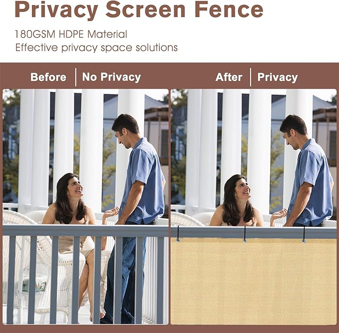 SUNNY GUARD 3.3'x19.7' Balcony Privacy Screen Fence, Apartments Railing Screen, Heavy Duty Wind Screen for Outdoor,Backyard,Patio,Deck Privacy（Sand Yellow）
