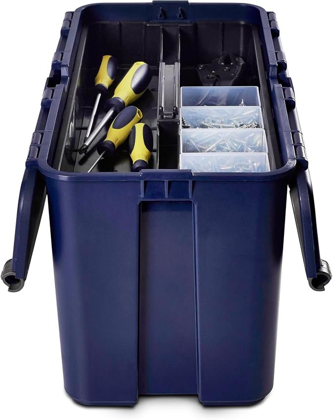 Raaco Tool Box with Removable Trays - 66 lb Load Capacity (Compact 20) | Durable Plastic Polypropylene (PP) Organizer with Handle, Stackable & Lockable, 66 lb Load Capacity (Compact 20)