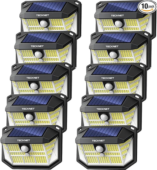 TECKNET 231 LED Solar Motion Lights Outdoor Waterproof, 10 Pack 300° Angle & 3 Lighting Modes PIR Motion Sensor Security Solar Wall Lights IP65 for Fence Front Door Yard Deck Garden Garage