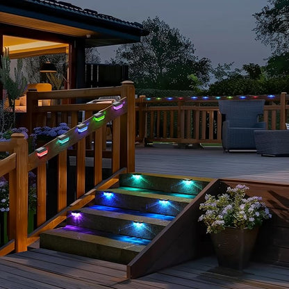 Herzila 12 Pack Solar Deck Lights, RGB Color Changing Christmas Solar Fence Lights, Waterproof Step Lights for Outside, Step, Fence, Deck, Stair, Pool and Yard