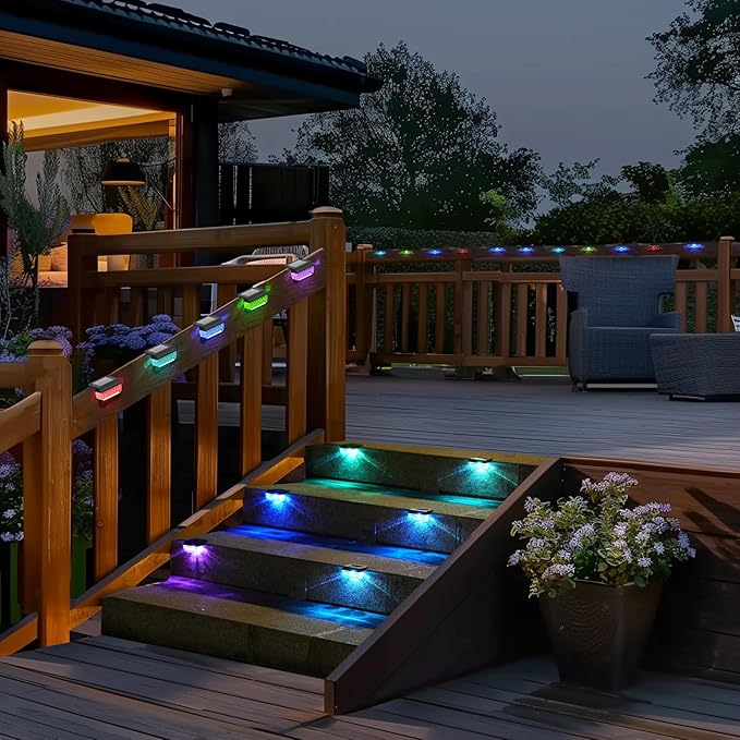 Herzila Solar Step Lights Outdoor, 8 Pack RGB Color Changing Christmas Solar Fence Lights, Waterproof Deck Lights for Outside, Step, Fence, Deck, Stair, Pool and Yard