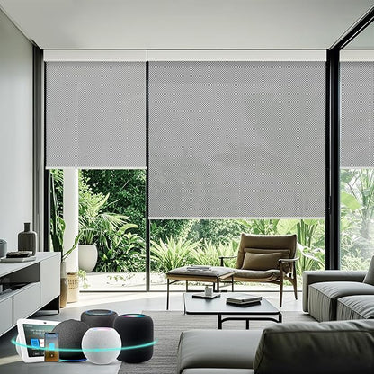 Aprilsmart Motorized Blinds with Remote,Light Filtering Motorized Roller Shades Work with Apple Homekit,Alexa,SmartThings,Google Home,Customize Blinds(Aventus White Grey-53)