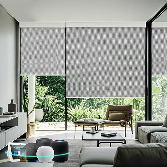Aprilsmart Motorized Blinds with Remote,Light Filtering Motorized Roller Shades Work with Apple Homekit,Alexa,SmartThings,Google Home,Customize Blinds(Aventus White Grey-53)