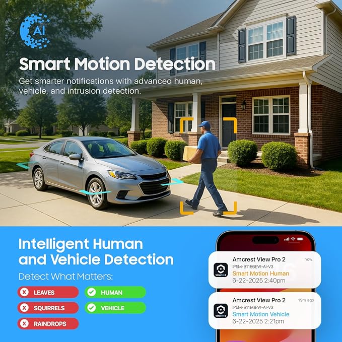 Amcrest 5MP Outdoor POE Camera 2592 x 1944p Bullet IP Security Camera, IP67, 132° Viewing Angle, Human & Vehicle Detection, Tripwire & Intrusion, 5-Megapixel, IP5M-B1186EW-AI-V3 (White)