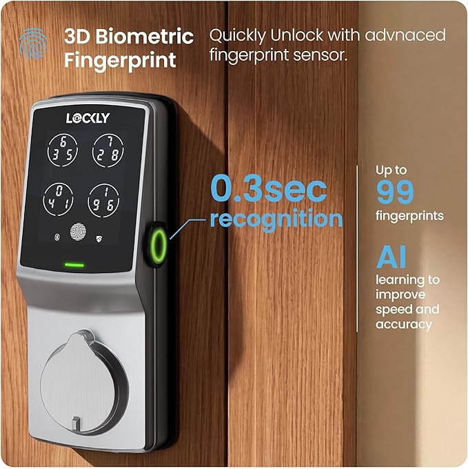 Lockly Guard Deadbolt PGD728WPU Commercial Smart Lock – UL10B/10C Fire Rated Keypad Deadbolt with Fingerprint, Wi-Fi & Bluetooth, Alexa & Google Compatible, 8 AA Batteries, Rekeyable Door Lock