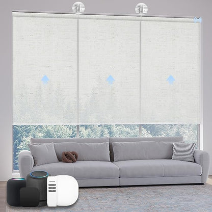 Motorized Coupled Shades, Light Filtering Smart Blinds for Large Windows Automatic Blinds Compatible with Alexa, Electric Roller Shades Customized for Living Room Home Office(Linen Beige)