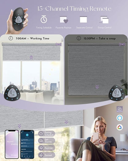 Graywind Motorized Roller Shade 100% Blackout Compatible with Alexa Google Smart Home Control Hardwired Window Shades Thermal Insulated Cordless Window Blinds, Customized Size (Jacquard Grey)