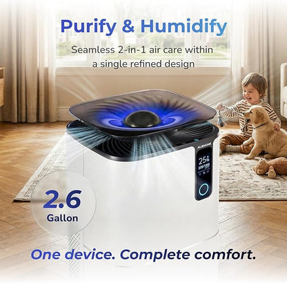 Humidifier and Air Purifier in One, H13 True HEPA Filter, 440 CFM CADR, Covers Up to 1300 Sq Ft, 2.6 Gal Top Fill Tank, Mist-Free Design, Smart App Control, Quiet Operation