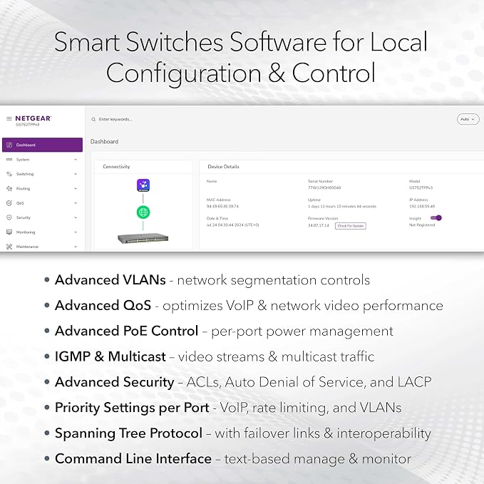 NETGEAR 8-Port Multi-Gigabit PoE Ethernet Smart Managed Switch (MS108TUP) | With 4 x 2.5G Ultra60 PoE++ and 4 x 2.5G PoE+ Ports @ 230W, Optional Insight Cloud Management, Desktop or Wall Mount