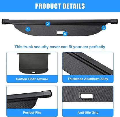 AUXKO Retractable Cargo Cover for Hyundai Palisade 2026 with 4PCS Headrest Hooks, Trunk Cargo Cover Luggage Security Shade Cover Shielding Shade Anti-Peeping Luggage Privacy Screen, Carbon Fiber