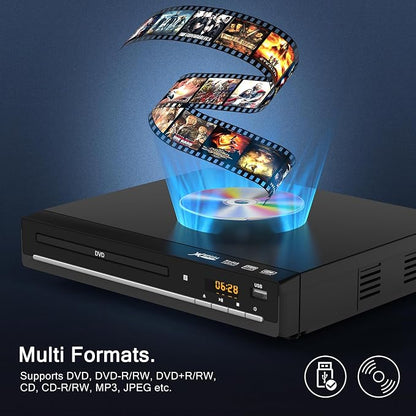 DVD Players for TV with HDMI,Plays All Regions and Formats,CD Player for Home,Support 1080P Video/CD/DVD/VCD/JPEG/USB, Remote, HDMI and RCA Cables Included