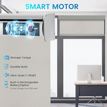 Motorized 100% Blackout Roller Shades – Custom Smart Blinds with Remote Control, Rechargeable Battery or Plug-in Motor, Tuya WiFi Optional, Home & Office Automatic Window Shades (Khaki/CH9392)
