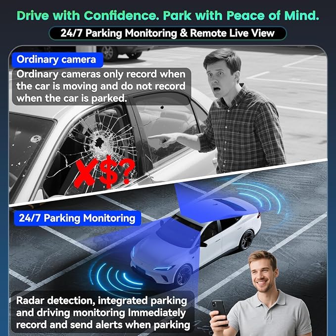 4G LTE Dash Cam Front and Inside, Dual 2K Car Security Camera with Remote Live View, GPS Tracking, Cloud Backup, AI Motion Detection, Sentry Mode, 2-Way Audio, IR Night Vision, OBD, 32GB Card