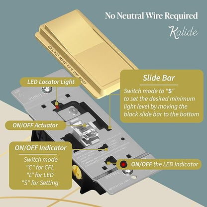 TOPGREENER Dimmer Paddle Switch for Dimmable 300W LED/CFL Lights,Gold,1P